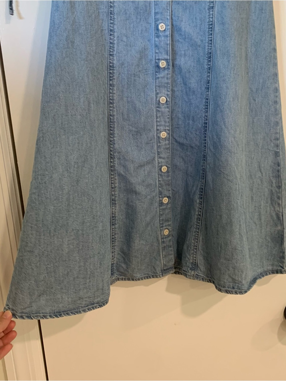 Madewell Button Front V Neck Denim Mini Dress Tie Sleeves Size 6 - Picture 4 of 10